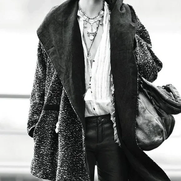 Free People Satellite Image Swing Hooded Tweed Wool Oversized Coat Size XS - Picture 5 of 17